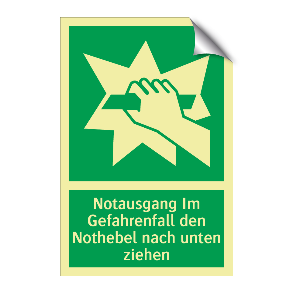 Notausgang Im Gefahrenfall den Nothebel nach unten ziehen