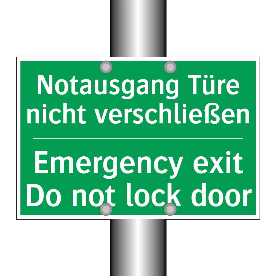Notausgang Türe nicht verschließen /.../ - Emergency exit Do not lock door /.../