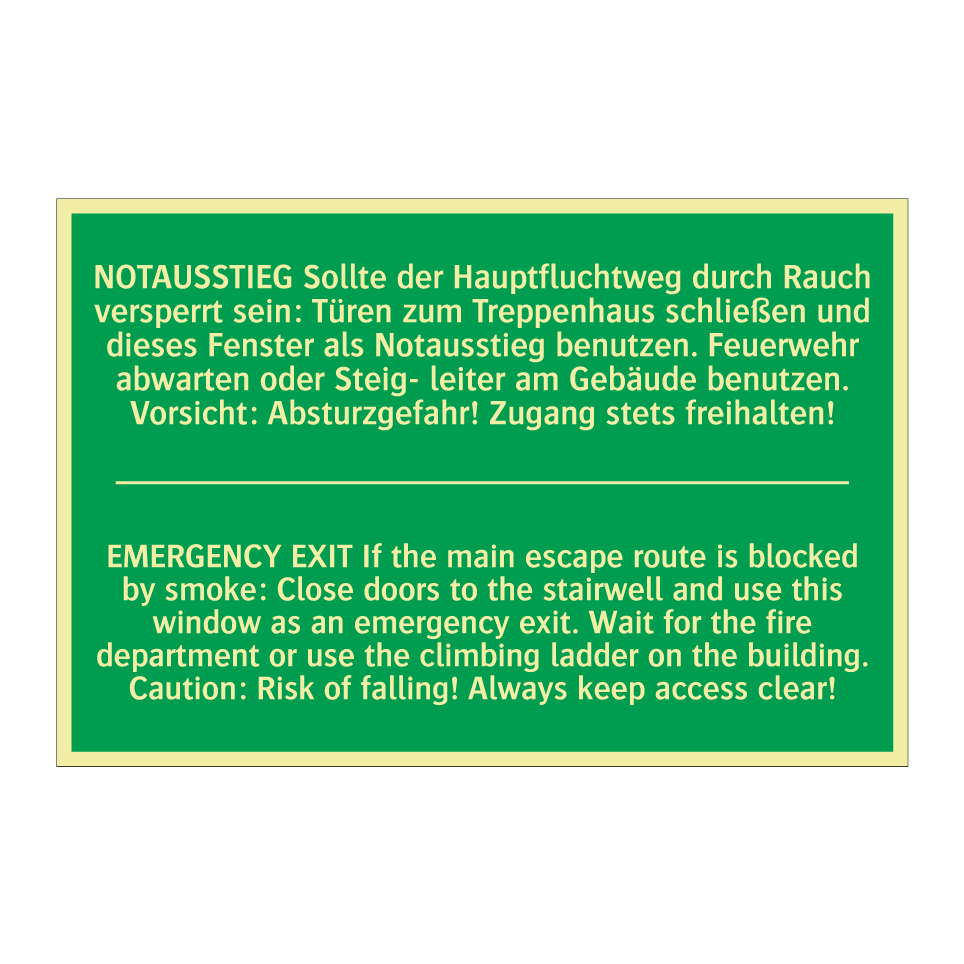 NOTAUSSTIEG Sollte der Hauptfluchtweg /.../ - EMERGENCY EXIT If the main escape /.../