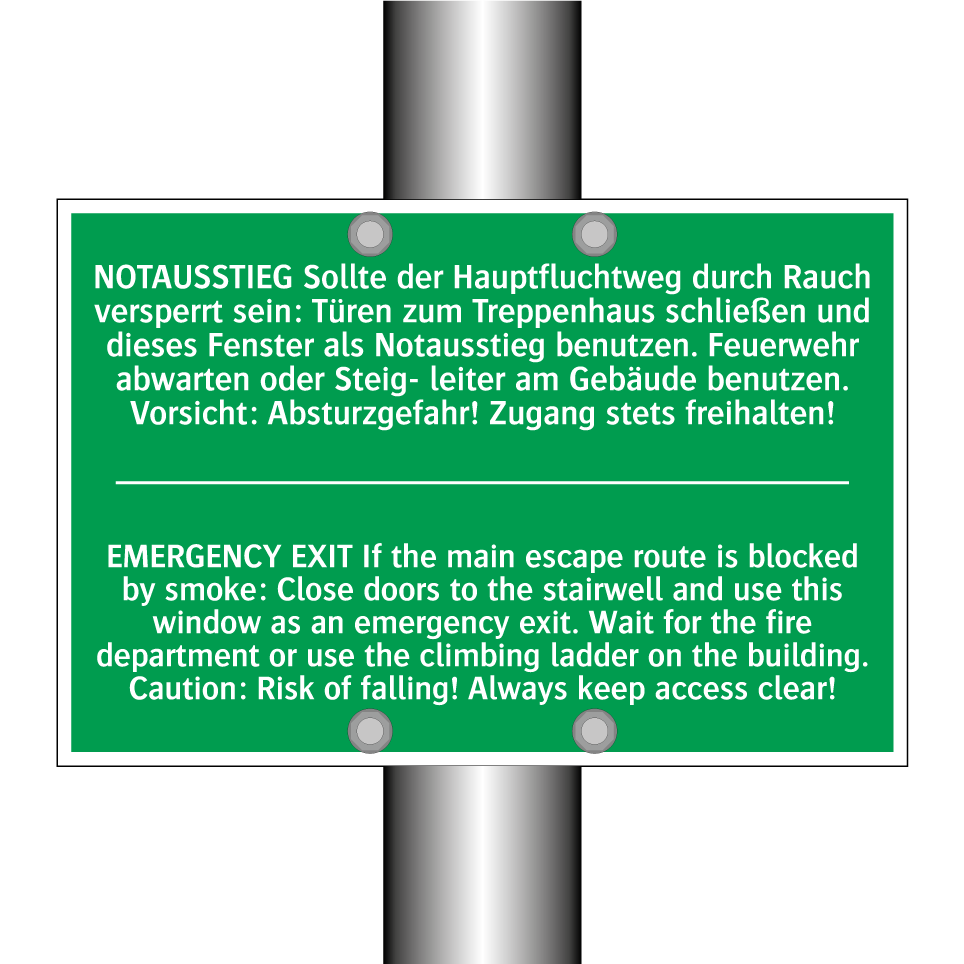 NOTAUSSTIEG Sollte der Hauptfluchtweg /.../ - EMERGENCY EXIT If the main escape /.../