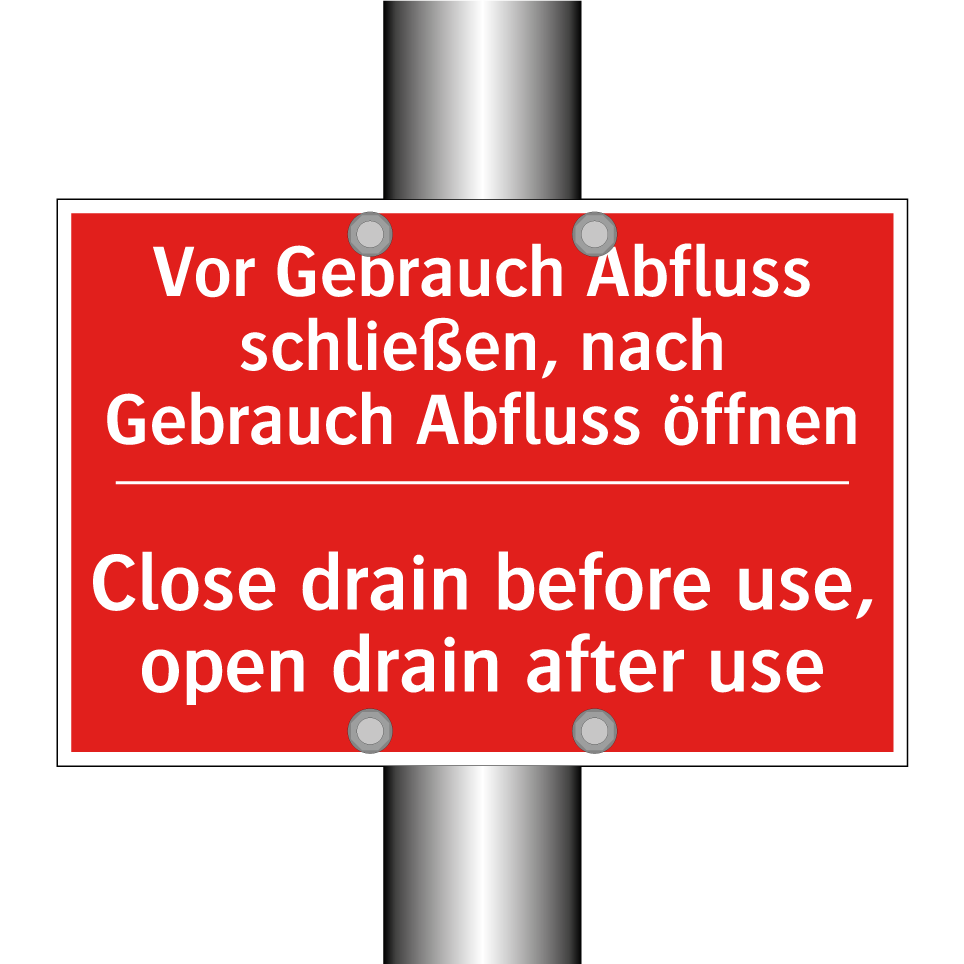 Vor Gebrauch Abfluss schließen, /.../ - Close drain before use, open drain /.../