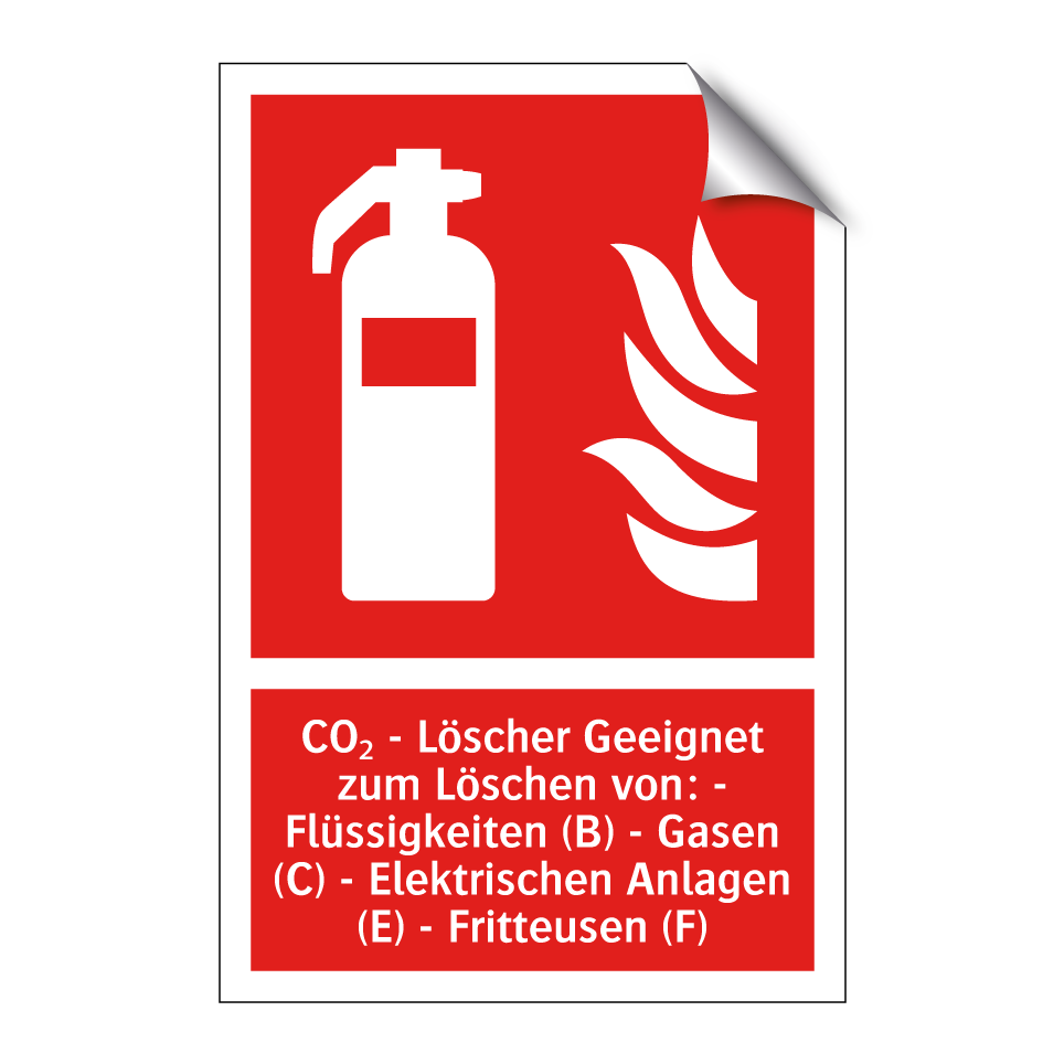 CO₂ - Löscher Geeignet zum Löschen von: - Flüssigkeiten (B) - Gasen (C) - Elektrischen Anlagen (E) - Fritteusen (F)