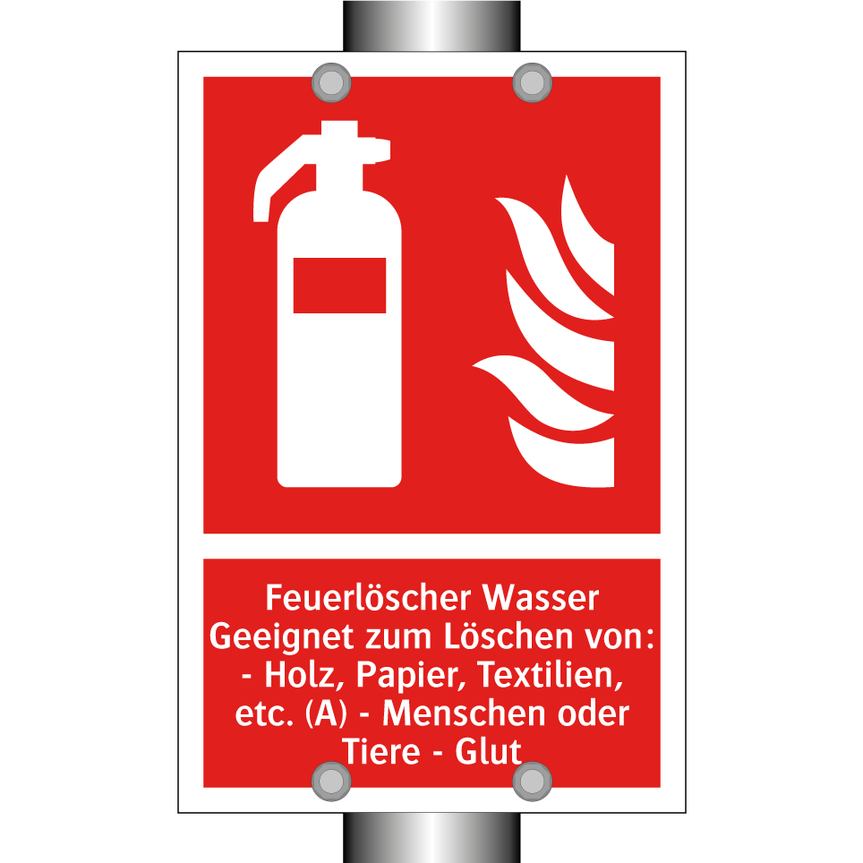 Feuerlöscher Wasser Geeignet zum Löschen von: - Holz, Papier, Textilien, etc. (A) - Menschen oder Tiere - Glut