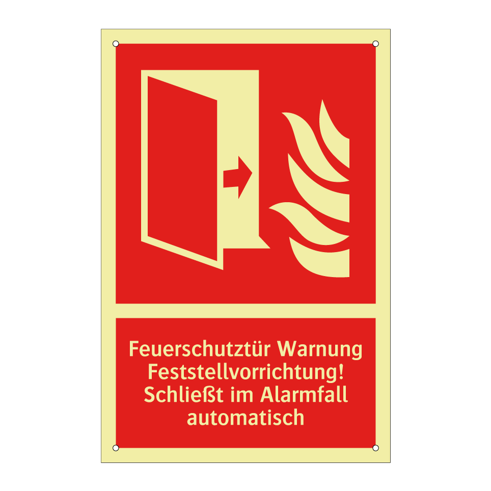 Feuerschutztür Warnung Feststellvorrichtung! Schließt im Alarmfall automatisch