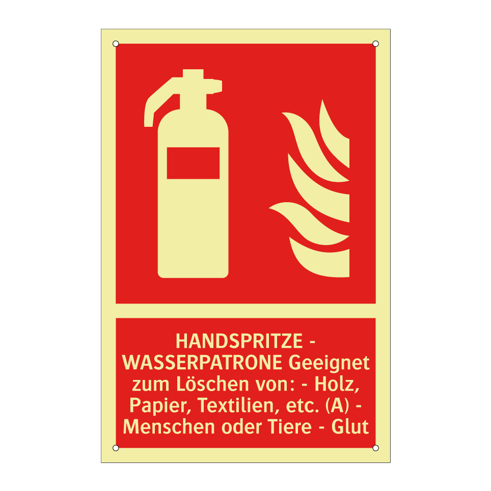 HANDSPRITZE - WASSERPATRONE Geeignet zum Löschen von: - Holz, Papier, Textilien, etc. (A) - Menschen oder Tiere - Glut