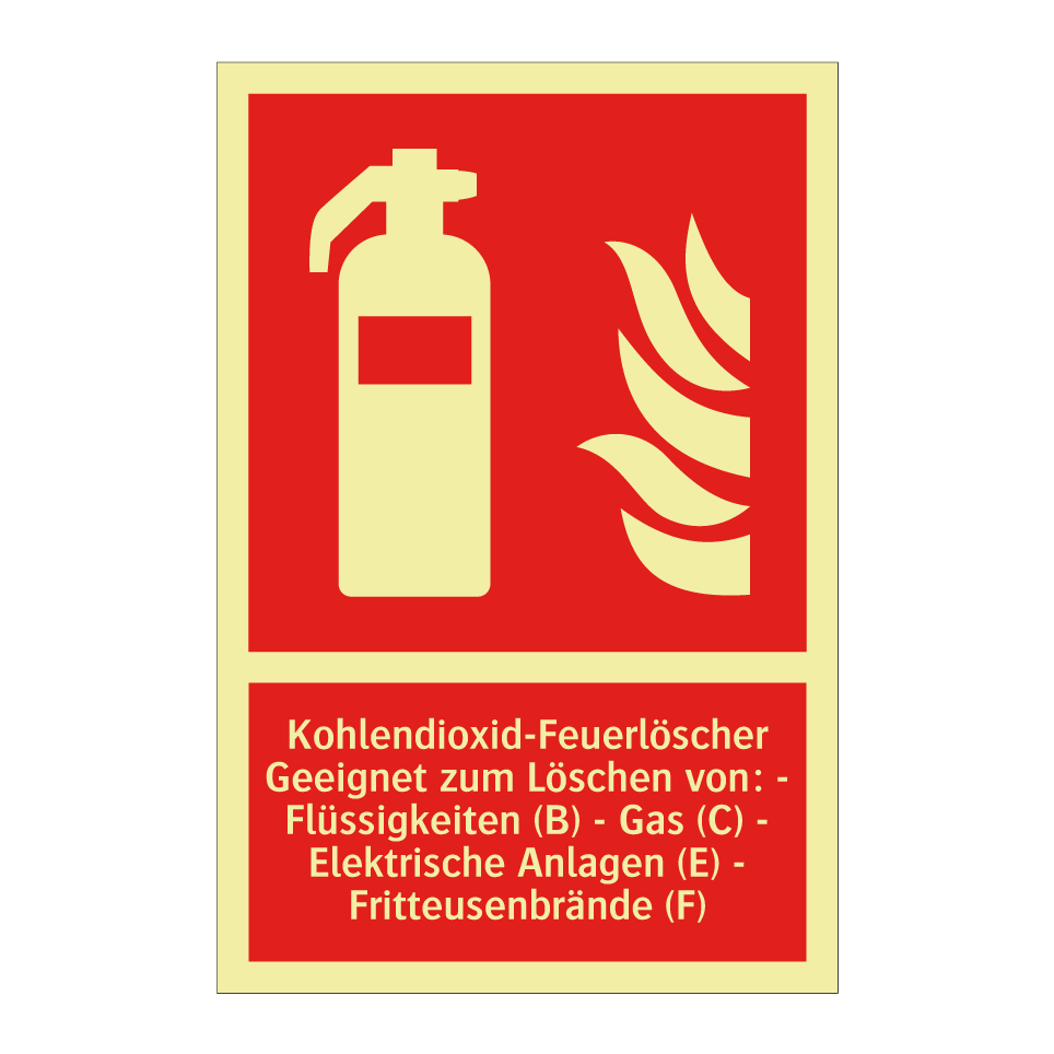 Kohlendioxid-Feuerlöscher Geeignet zum Löschen von: - Flüssigkeiten (B) - Gas (C) - Elektrische Anlagen (E) - Fritteusenbrände (F)