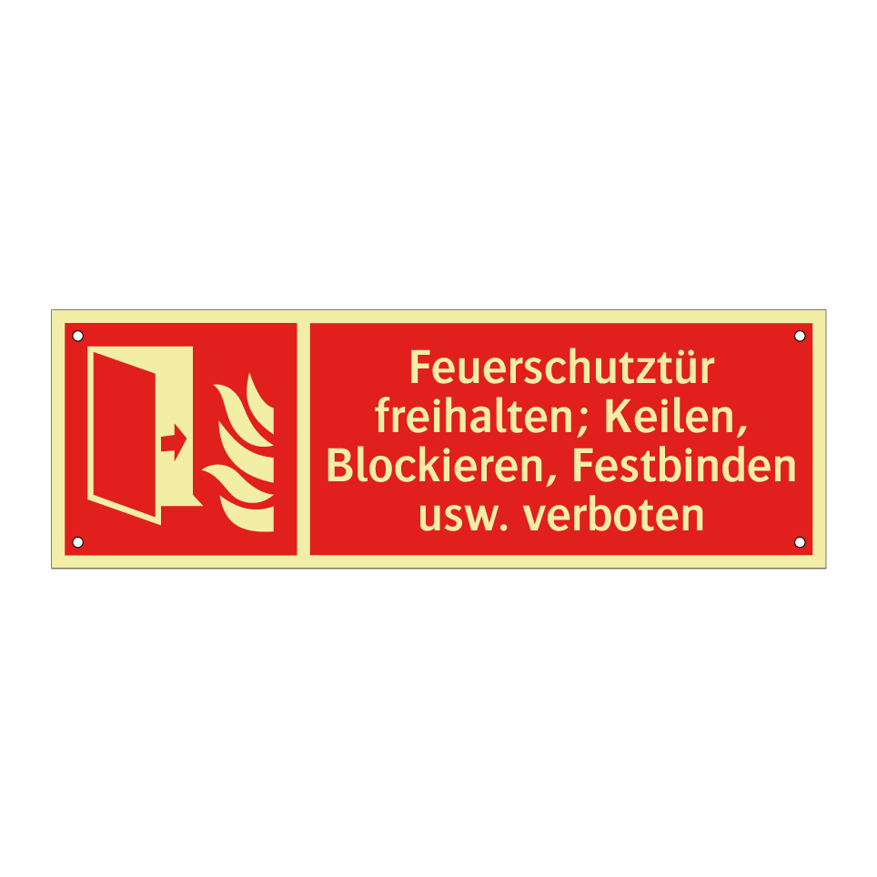 Feuerschutztür freihalten; Keilen, Blockieren, Festbinden usw. verboten