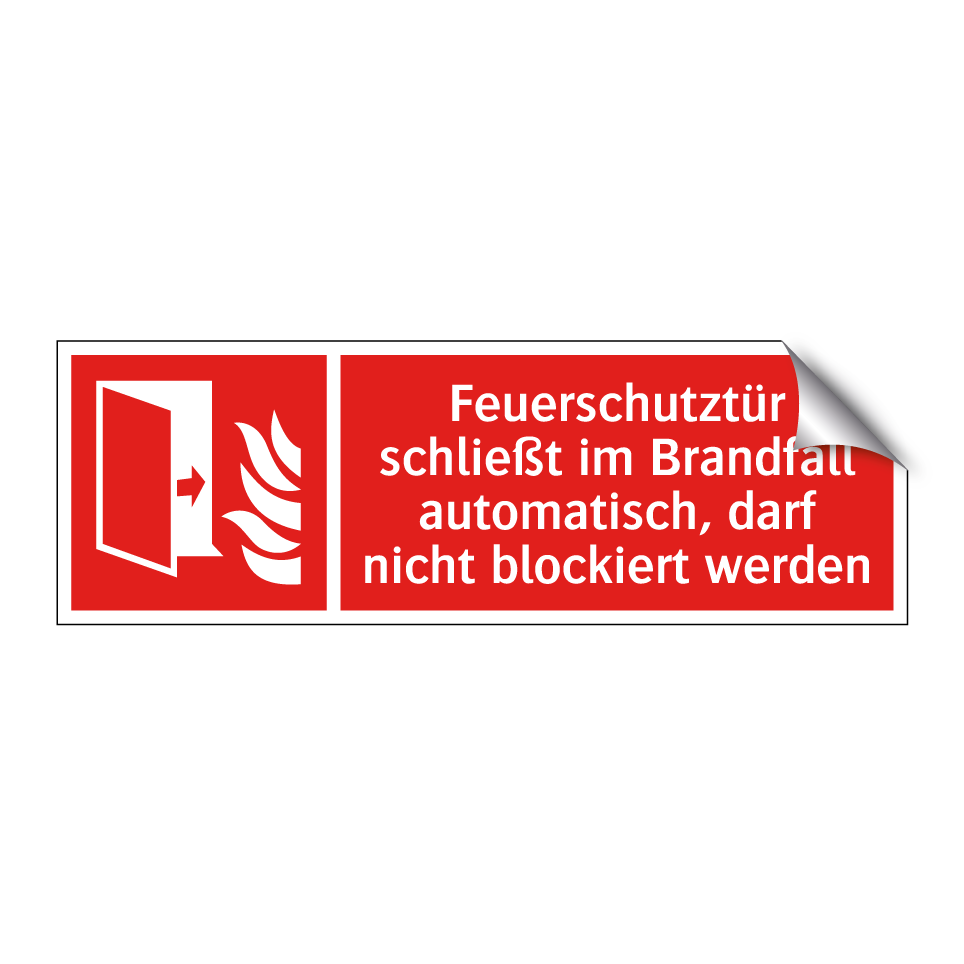 Feuerschutztür schließt im Brandfall automatisch, darf nicht blockiert werden