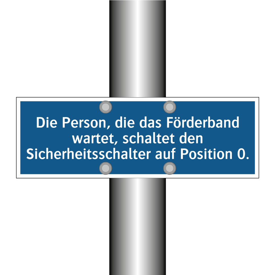 Die Person, die das Förderband wartet, schaltet den Sicherheitsschalter auf Position 0.