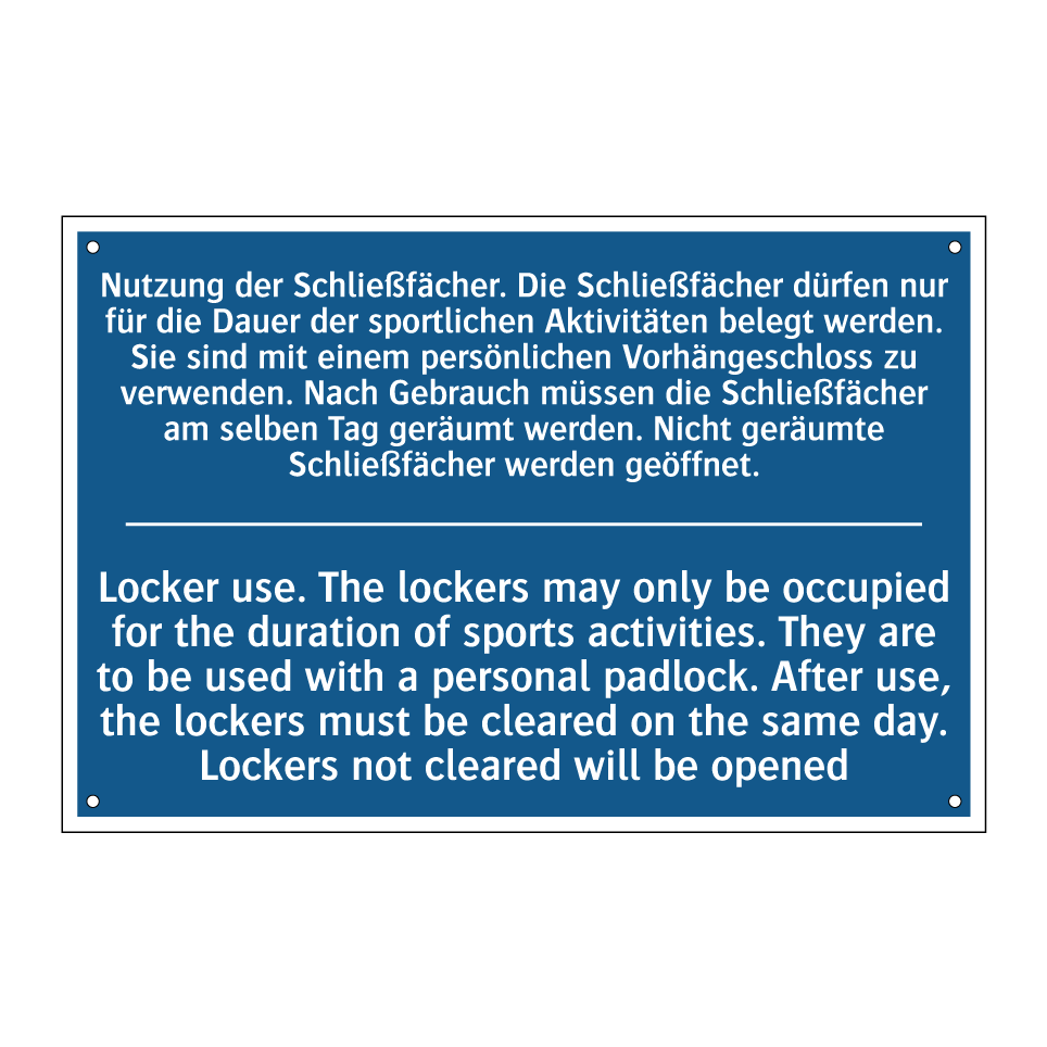 Nutzung der Schließfächer. Die /.../ - Locker use. The lockers may only /.../