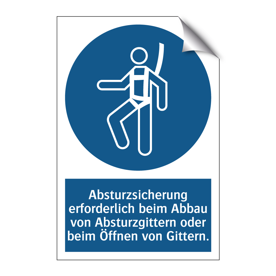 Absturzsicherung erforderlich beim Abbau von Absturzgittern oder beim Öffnen von Gittern.