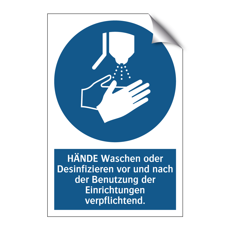 HÄNDE Waschen oder Desinfizieren vor und nach der Benutzung der Einrichtungen verpflichtend.