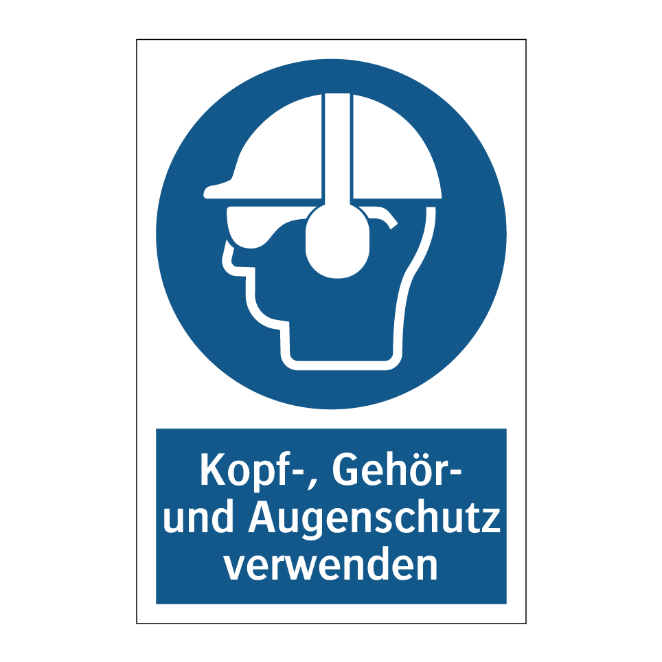 Kopf-, Gehör- und Augenschutz verwenden