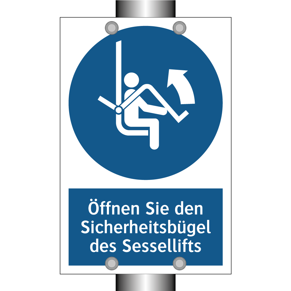 Öffnen Sie den Sicherheitsbügel des Sessellifts