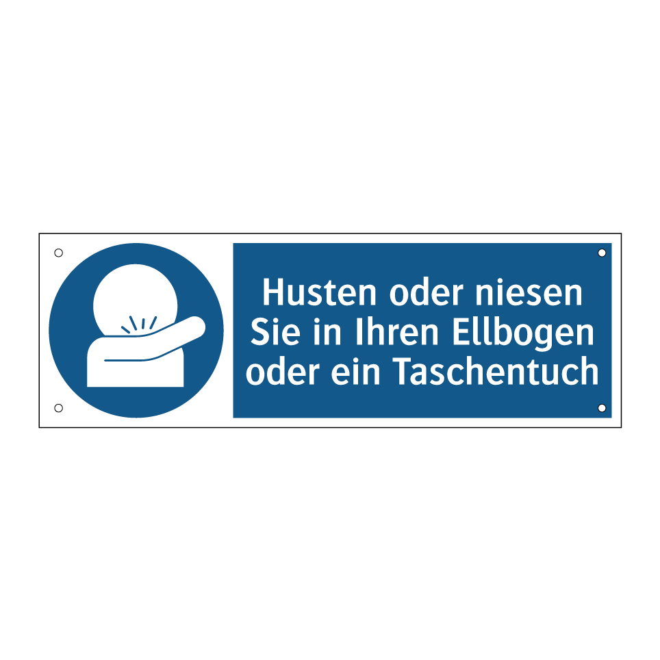 Husten oder niesen Sie in Ihren Ellbogen oder ein Taschentuch