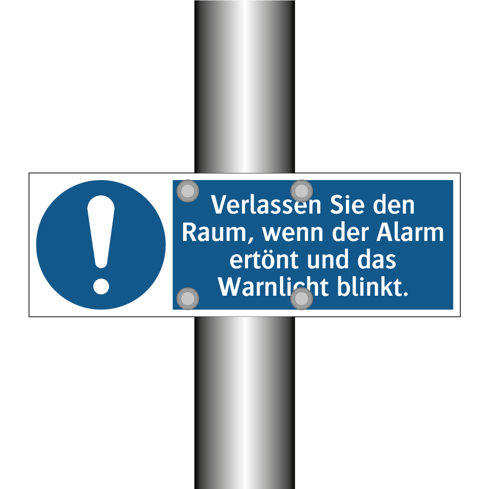 Verlassen Sie den Raum, wenn der Alarm ertönt und das Warnlicht blinkt.