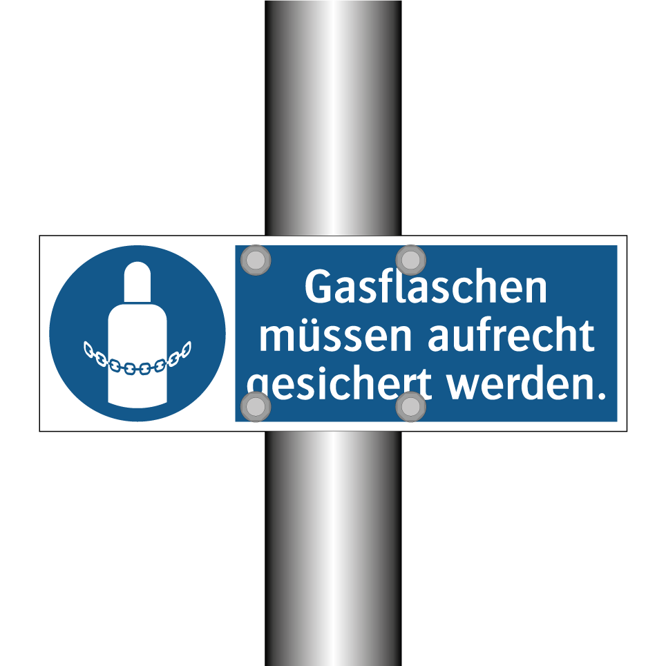 Gasflaschen müssen aufrecht gesichert werden.
