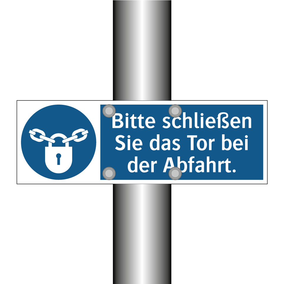 Bitte schließen Sie das Tor bei der Abfahrt.