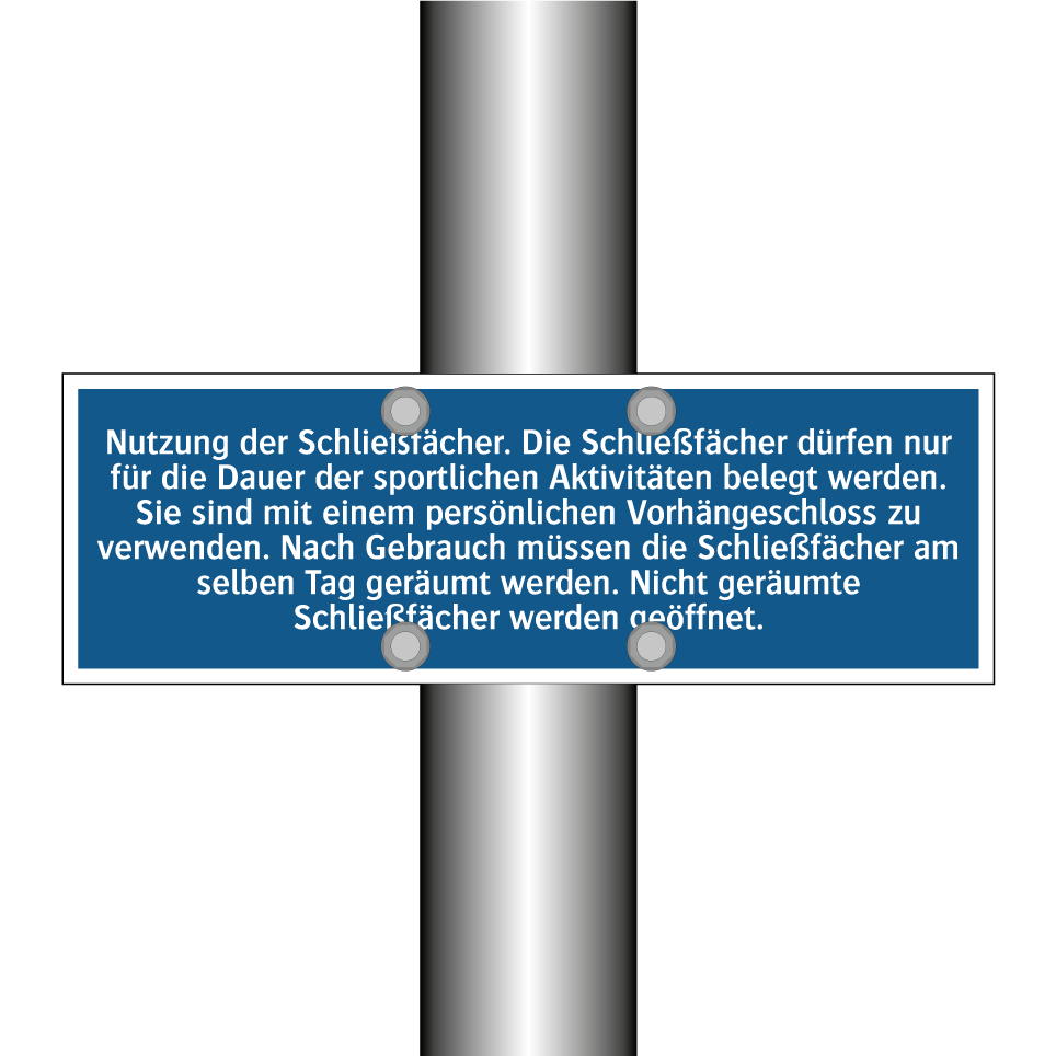 Nutzung der Schließfächer. Die Schließfächer dürfen nur für die Dauer der sportlichen Aktivitäten /…/