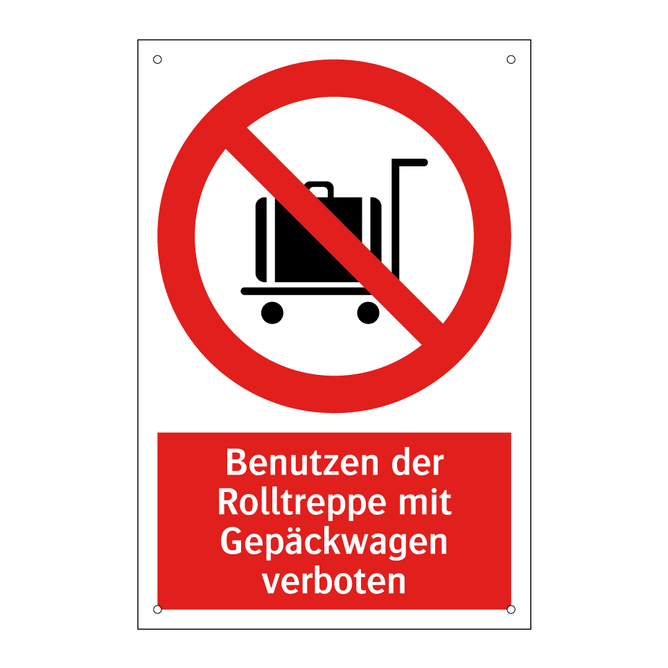 Benutzen der Rolltreppe mit Gepäckwagen verboten