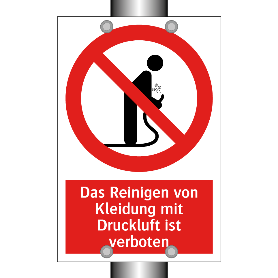Das Reinigen von Kleidung mit Druckluft ist verboten