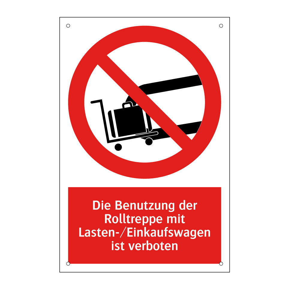 Die Benutzung der Rolltreppe mit Lasten-/Einkaufswagen ist verboten