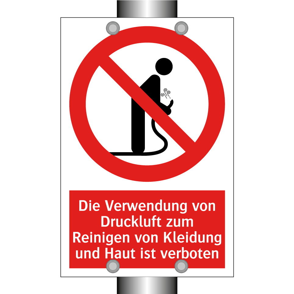 Die Verwendung von Druckluft zum Reinigen von Kleidung und Haut ist verboten