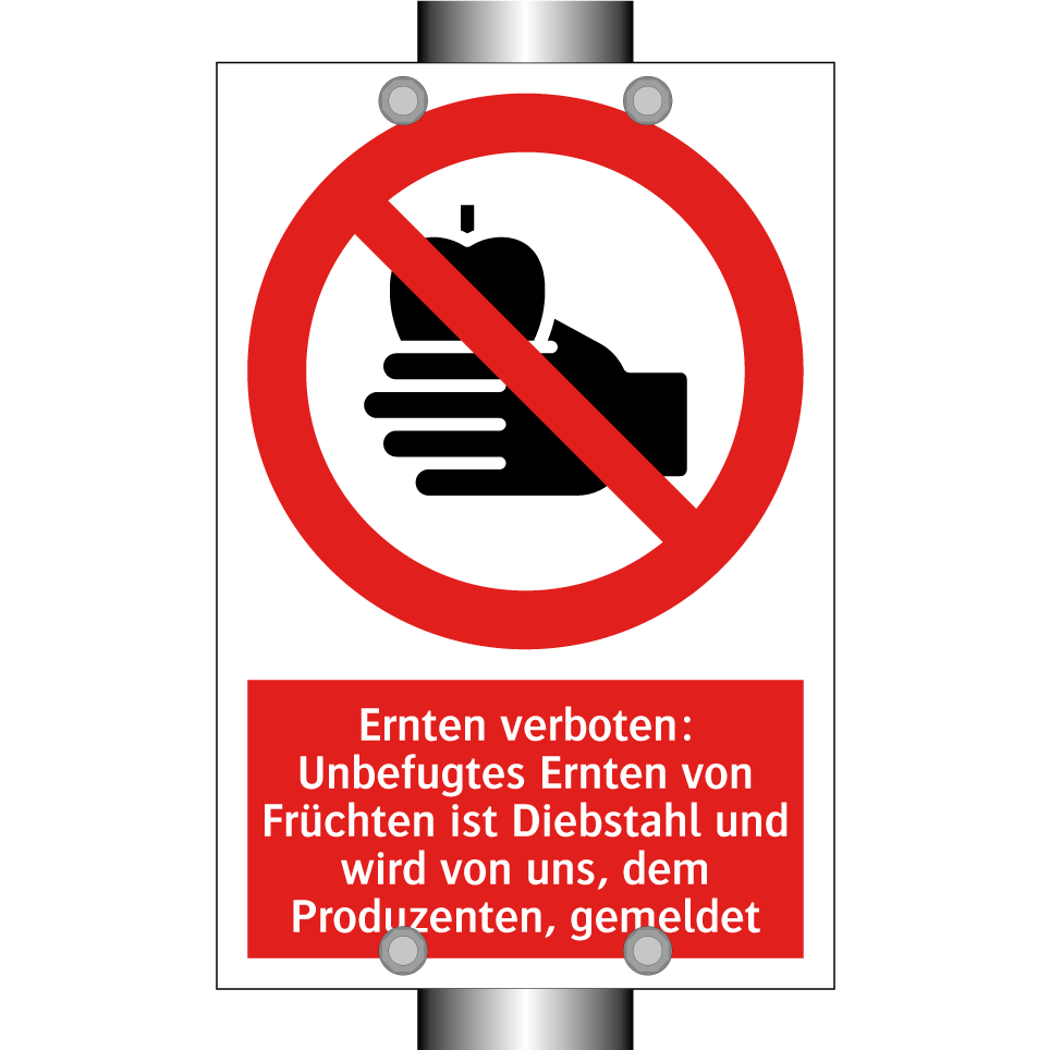 Ernten verboten: Unbefugtes Ernten von Früchten ist Diebstahl und wird von uns, dem Produzenten, gemeldet
