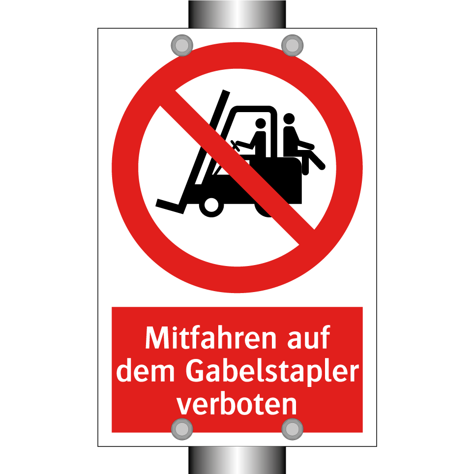 Mitfahren auf dem Gabelstapler verboten