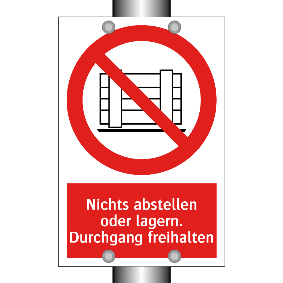 Nichts abstellen oder lagern. Durchgang freihalten
