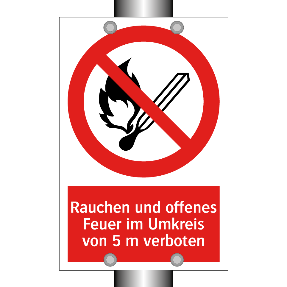 Rauchen und offenes Feuer im Umkreis von 5 m verboten