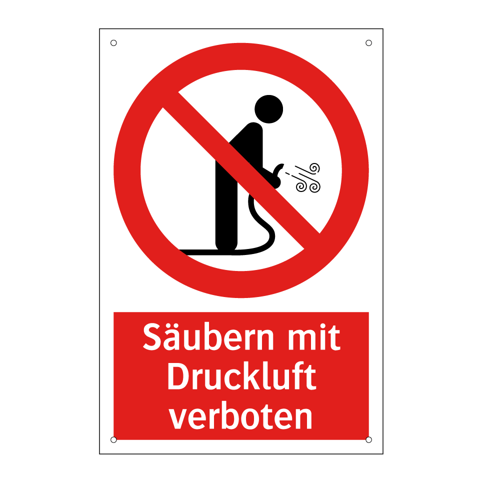 Säubern mit Druckluft verboten