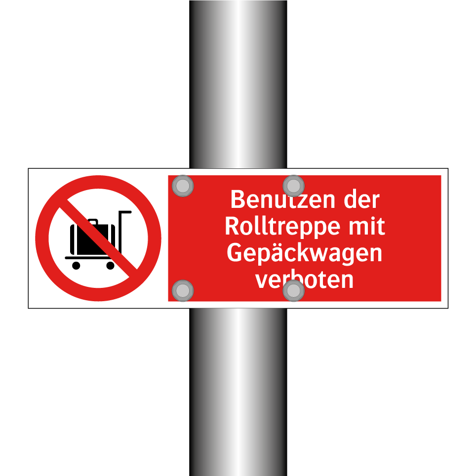 Benutzen der Rolltreppe mit Gepäckwagen verboten