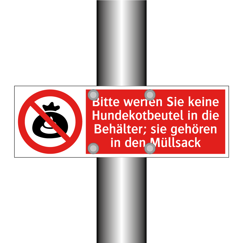 Bitte werfen Sie keine Hundekotbeutel in die Behälter; sie gehören in den Müllsack
