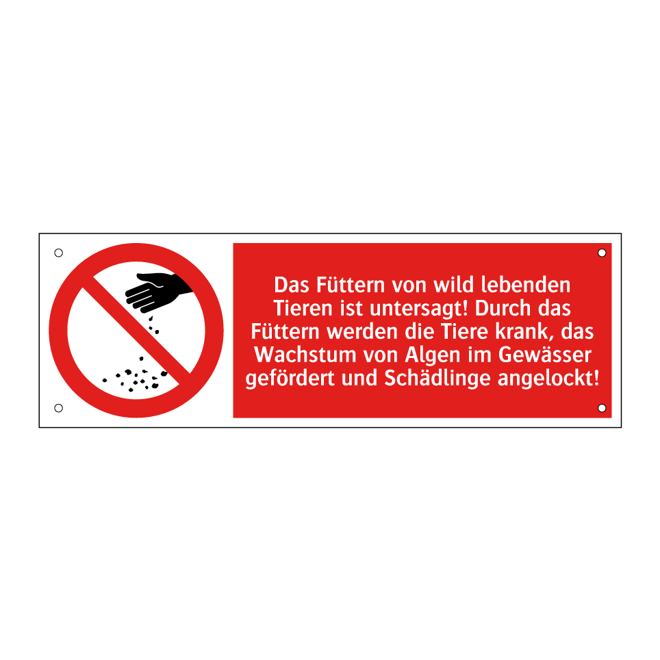 Das Füttern von wild lebenden Tieren ist untersagt! Durch das Füttern werden die Tiere krank, das Wachstum von Algen im Gewässer gefördert und Schädlinge angelockt!