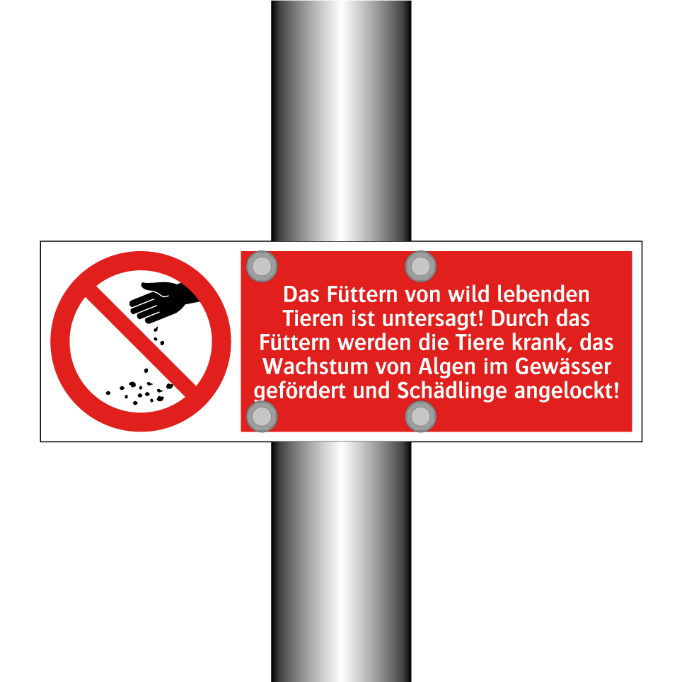 Das Füttern von wild lebenden Tieren ist untersagt! Durch das Füttern werden die Tiere krank, das Wachstum von Algen im Gewässer gefördert und Schädlinge angelockt!