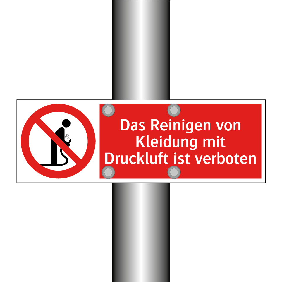 Das Reinigen von Kleidung mit Druckluft ist verboten