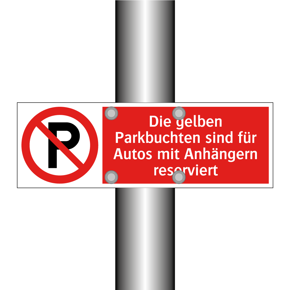 Die gelben Parkbuchten sind für Autos mit Anhängern reserviert