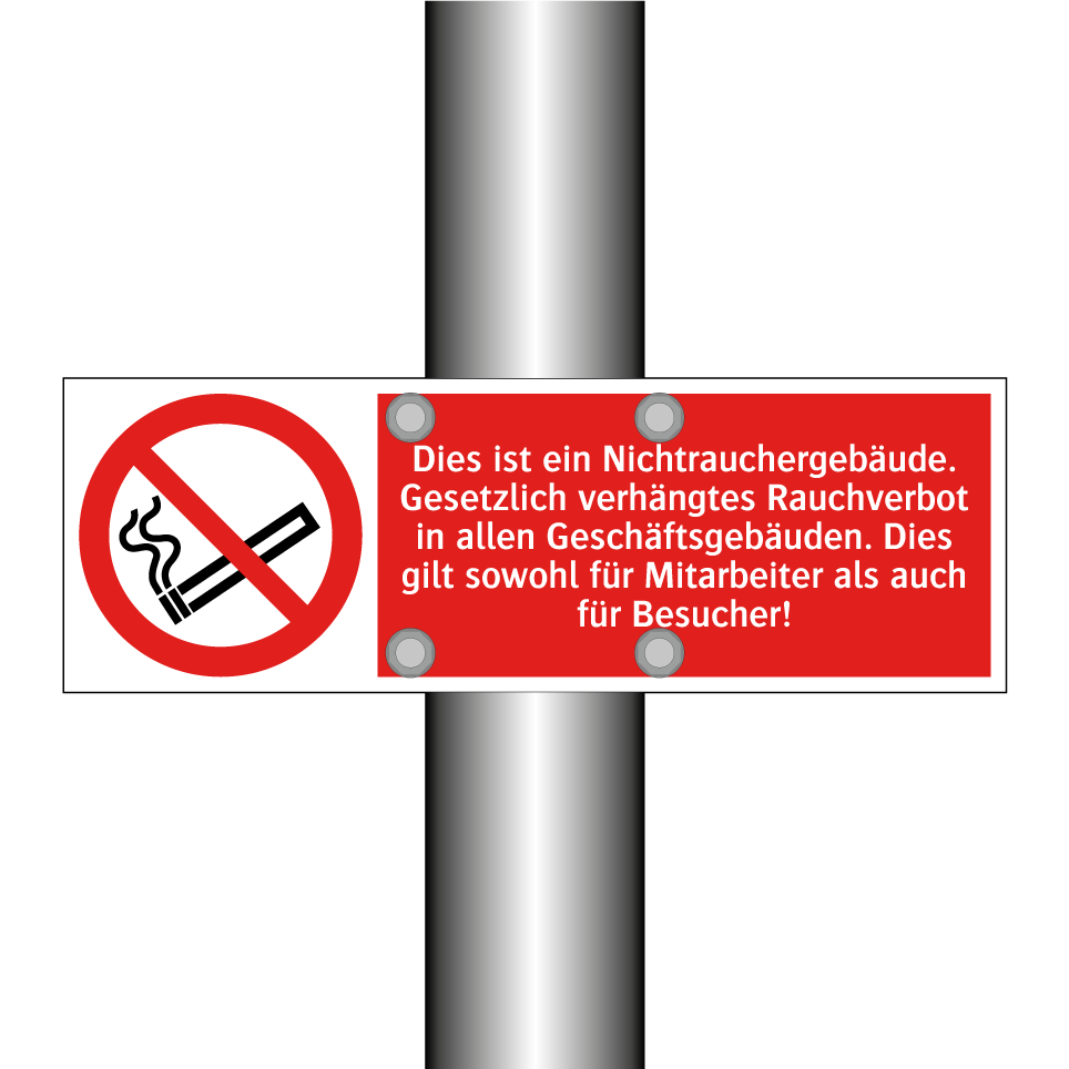 Dies ist ein Nichtrauchergebäude. Gesetzlich verhängtes Rauchverbot in allen Geschäftsgebäuden. Dies gilt sowohl für Mitarbeiter als auch für Besucher!