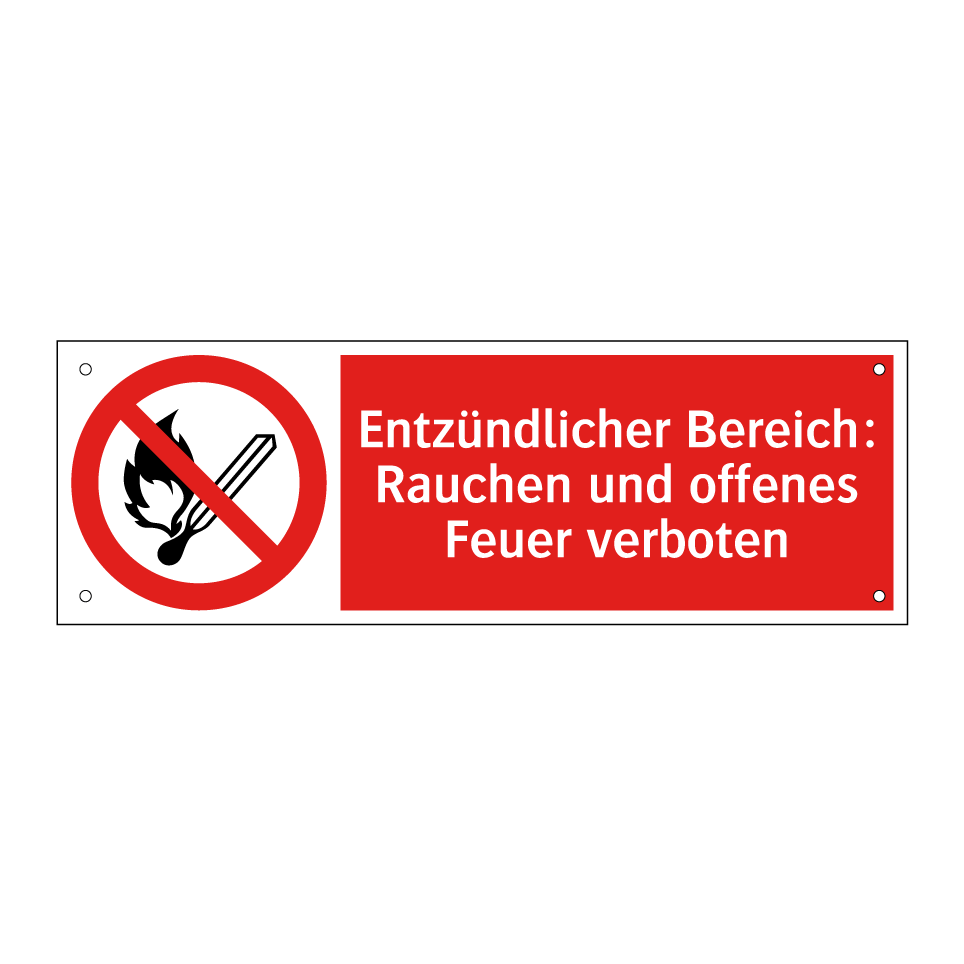 Entzündlicher Bereich: Rauchen und offenes Feuer verboten