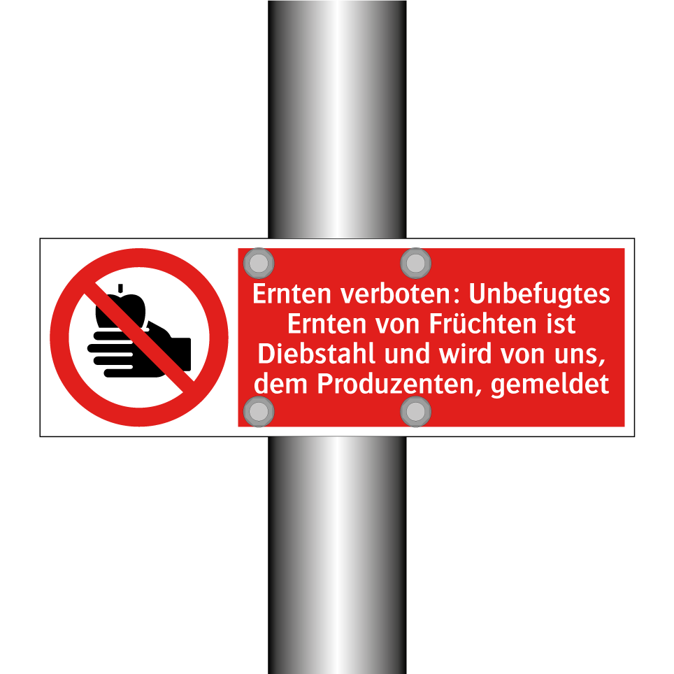 Ernten verboten: Unbefugtes Ernten von Früchten ist Diebstahl und wird von uns, dem Produzenten, gemeldet