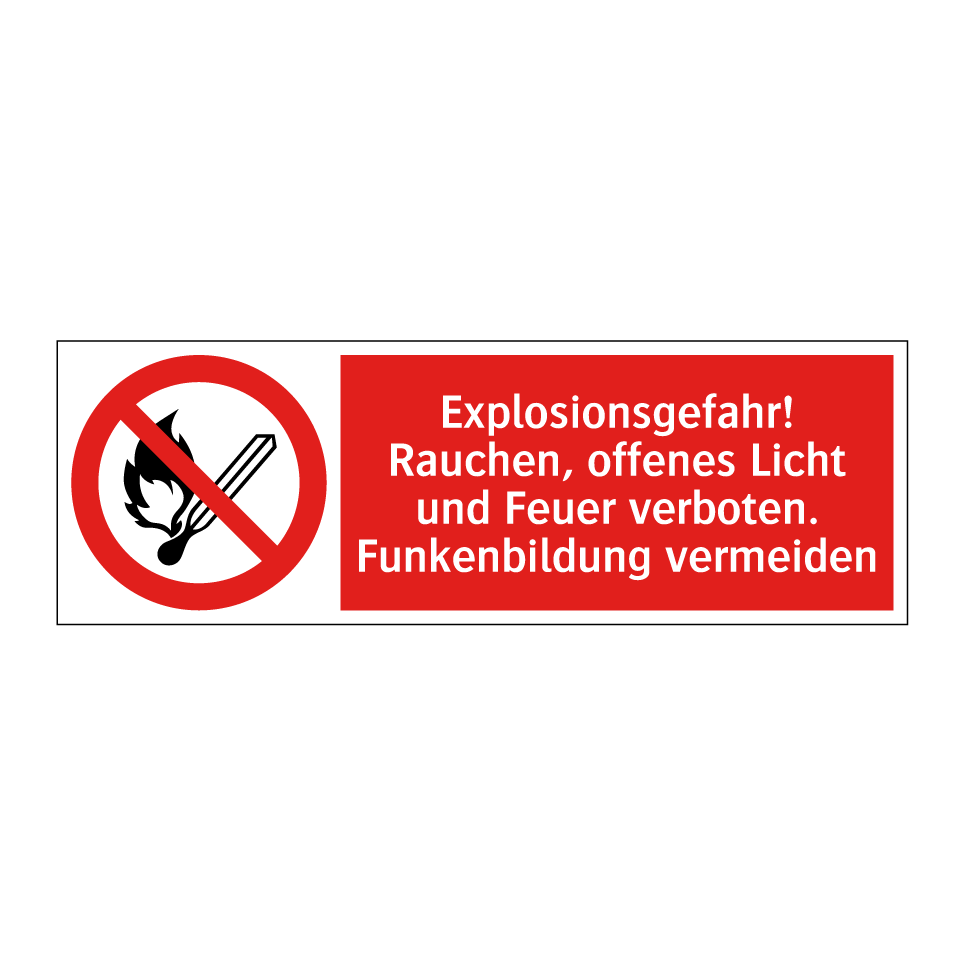 Explosionsgefahr! Rauchen, offenes Licht und Feuer verboten. Funkenbildung vermeiden