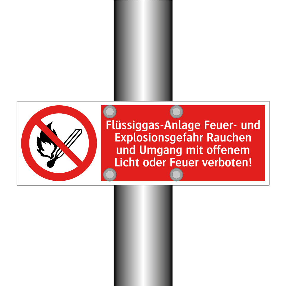 Flüssiggas-Anlage Feuer- und Explosionsgefahr Rauchen und Umgang mit offenem Licht oder Feuer verboten!