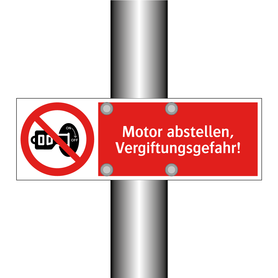 Motor abstellen, Vergiftungsgefahr!
