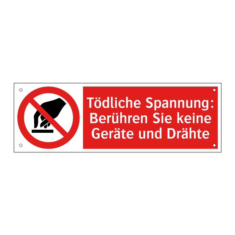 Tödliche Spannung: Berühren Sie keine Geräte und Drähte