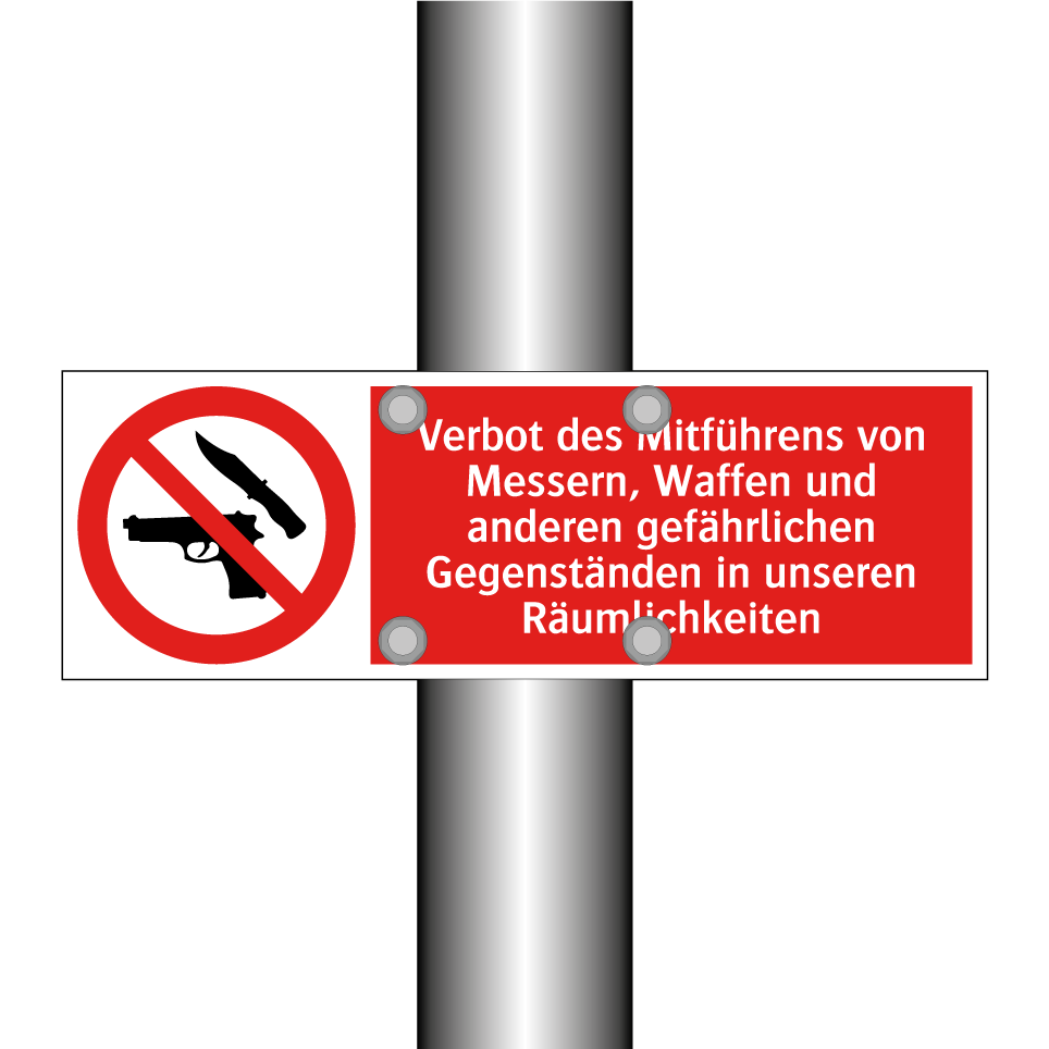 Verbot des Mitführens von Messern, Waffen und anderen gefährlichen Gegenständen in unseren Räumlichkeiten