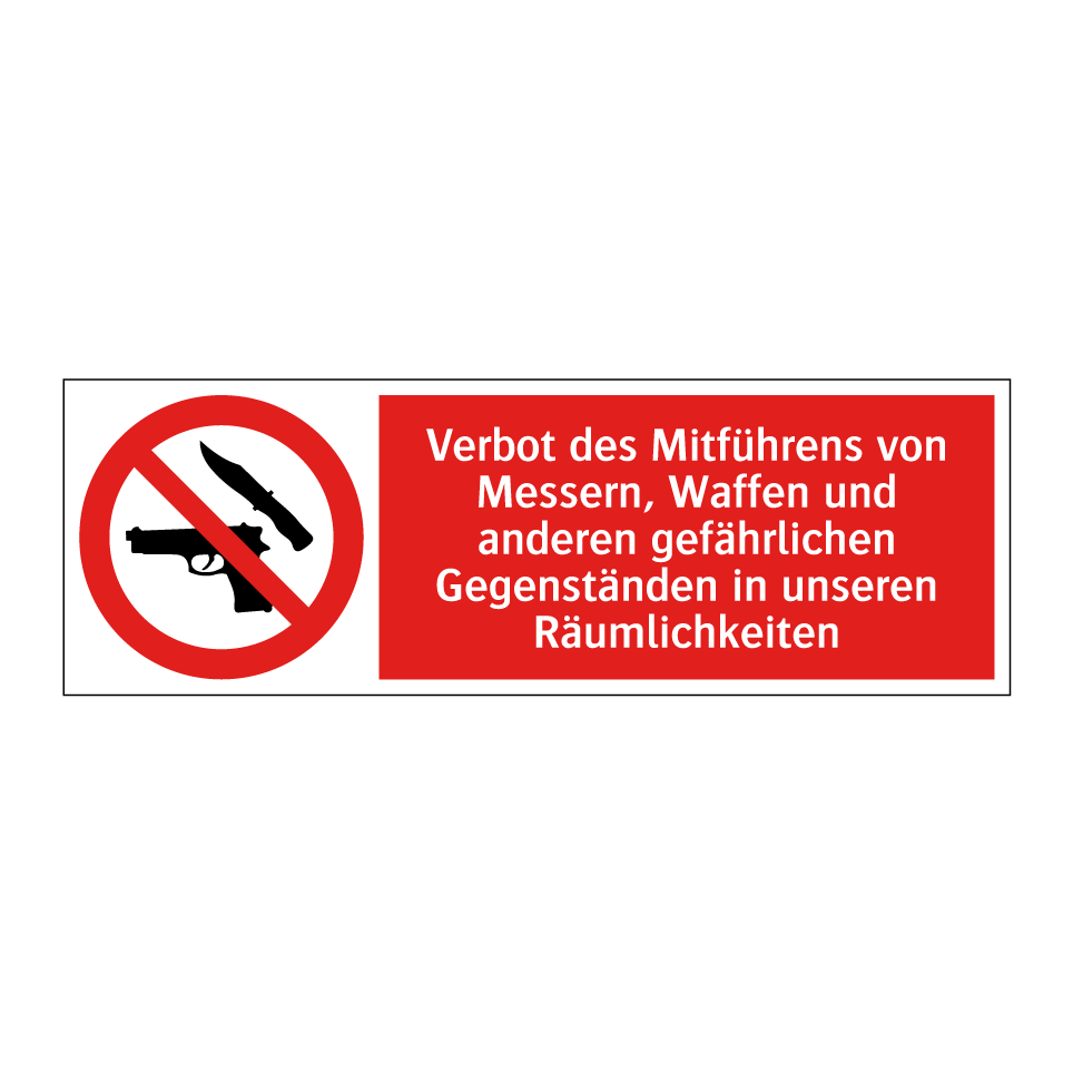 Verbot des Mitführens von Messern, Waffen und anderen gefährlichen Gegenständen in unseren Räumlichkeiten