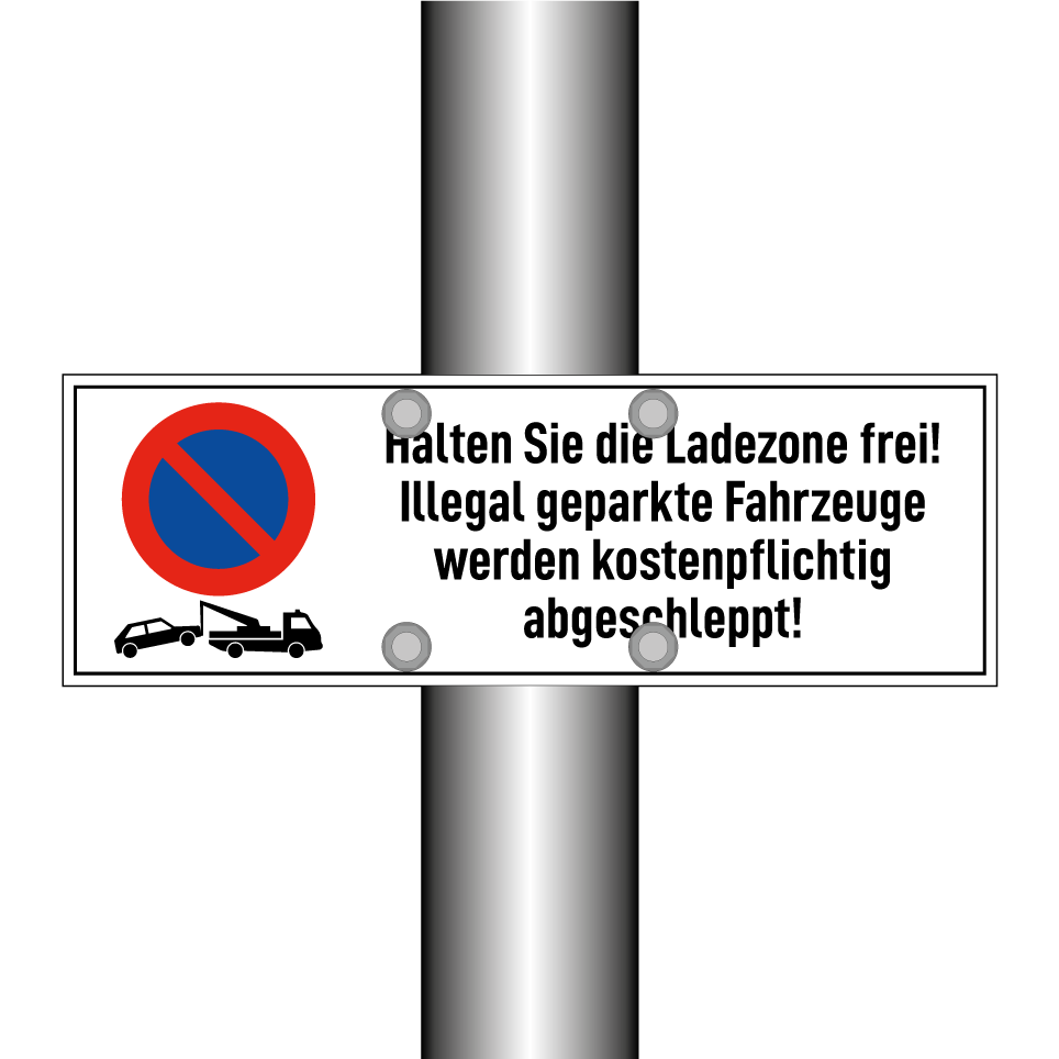 Halten Sie die Ladezone frei! Illegal geparkte Fahrzeuge werden kostenpflichtig abgeschleppt!