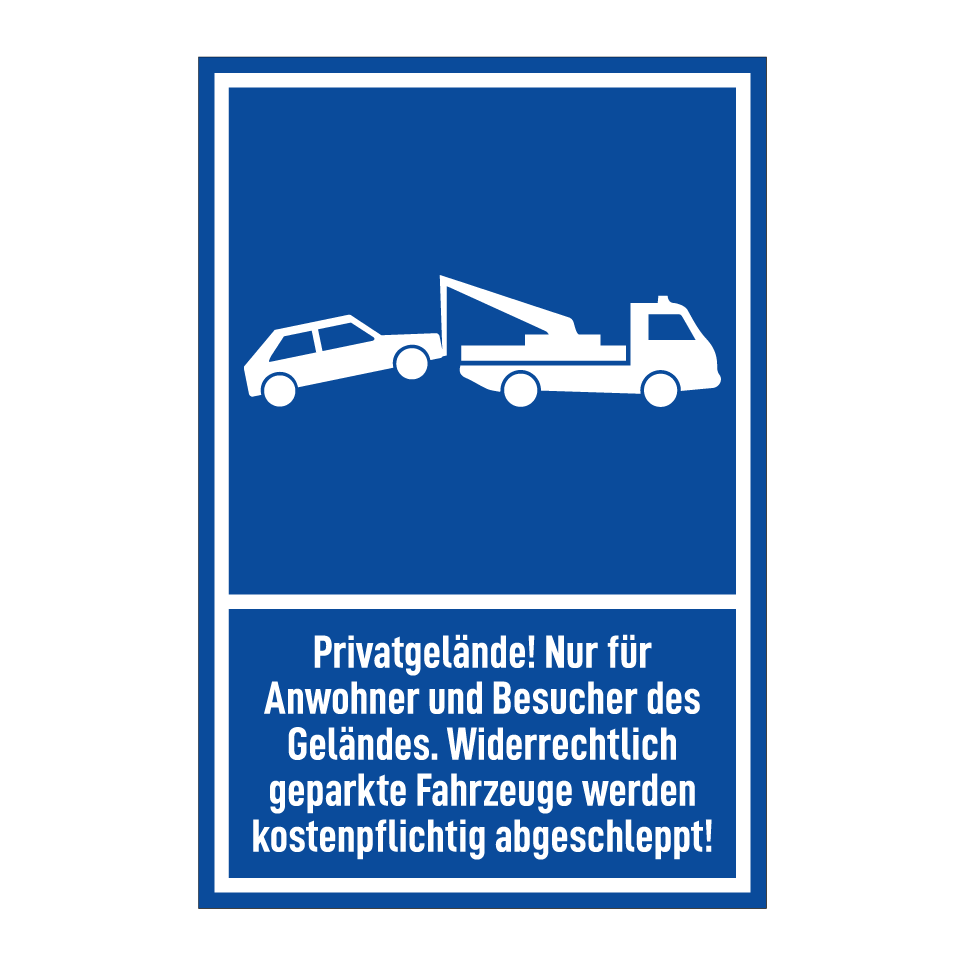Privatgelände! Nur für Anwohner und Besucher des Geländes. Widerrechtlich geparkte Fahrzeuge werden kostenpflichtig abgeschleppt!