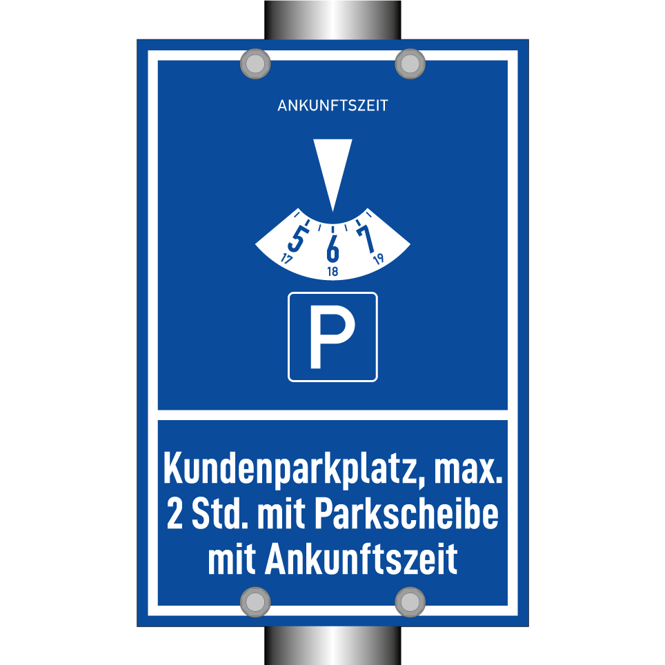 Kundenparkplatz, max. 2 Std. mit Parkscheibe mit Ankunftszeit